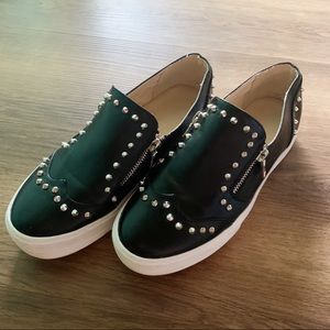 Italian Black Studded Slip On Shoes